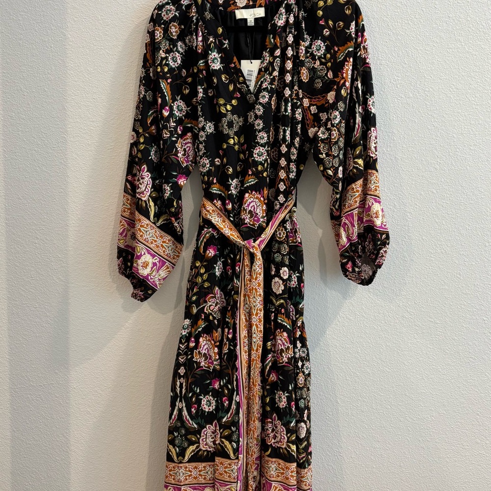 Avara by Pinch Black Floral Midi Dress with Pink and Gold Accents